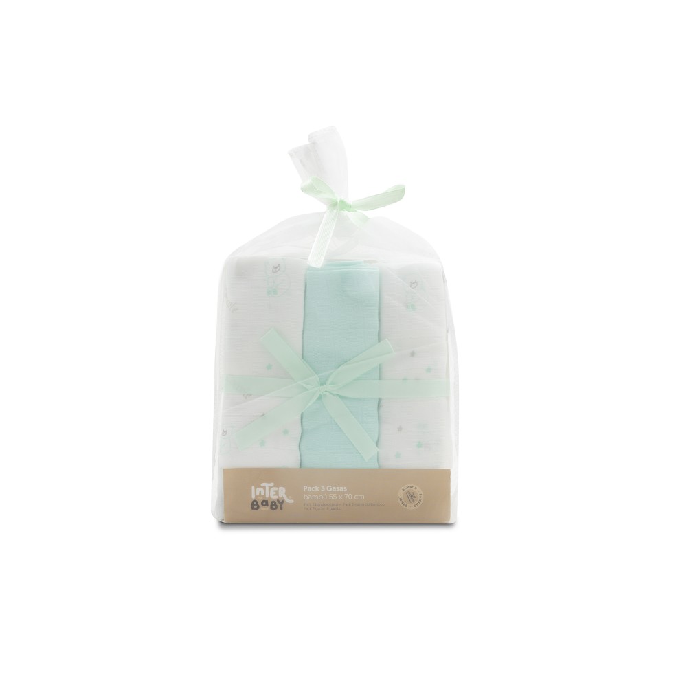 PACK 3 GASAS BAMBÚ 55X70 BEAR MENTA INTERBABY