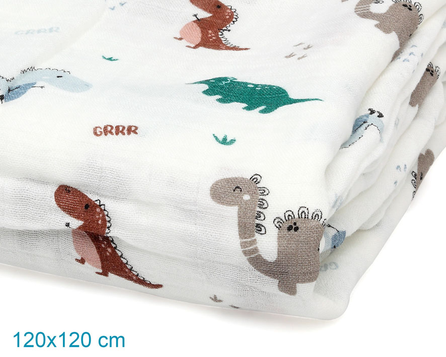 MUSELINA 120X120CM BAMBÚ DINOSAURIOS 5305 KIOKIDS