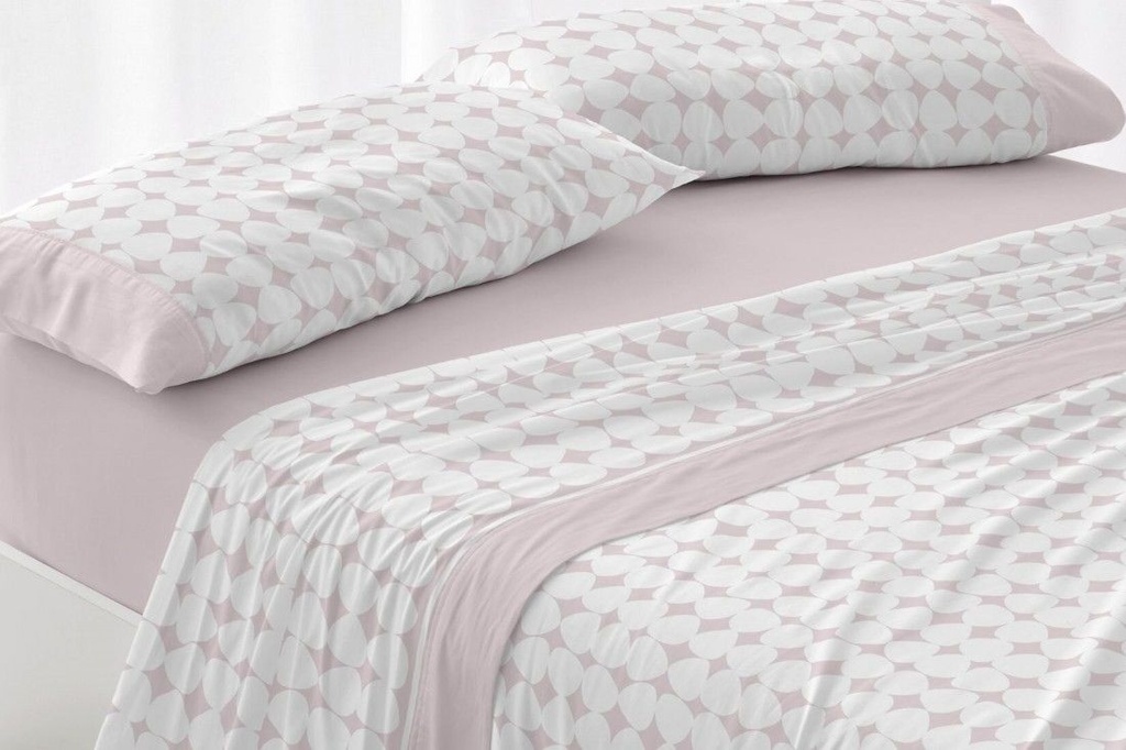 JUEGO DE SABANAS TELA 139 ROSA BURRITO BLANCO