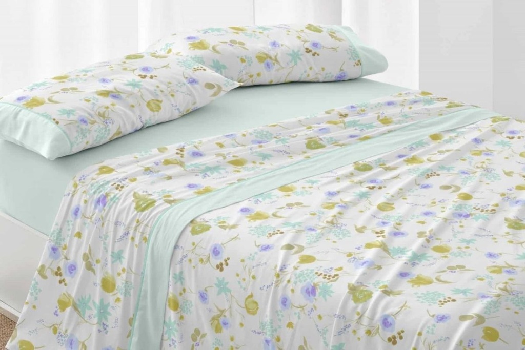 JUEGO DE SABANAS TELA 140 VERDE BURRITO BLANCO