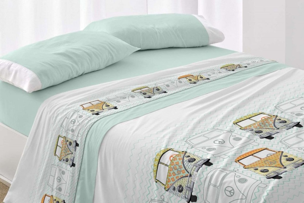 JUEGO DE SABANAS TELA 107 MENTA BURRITO BLANCO