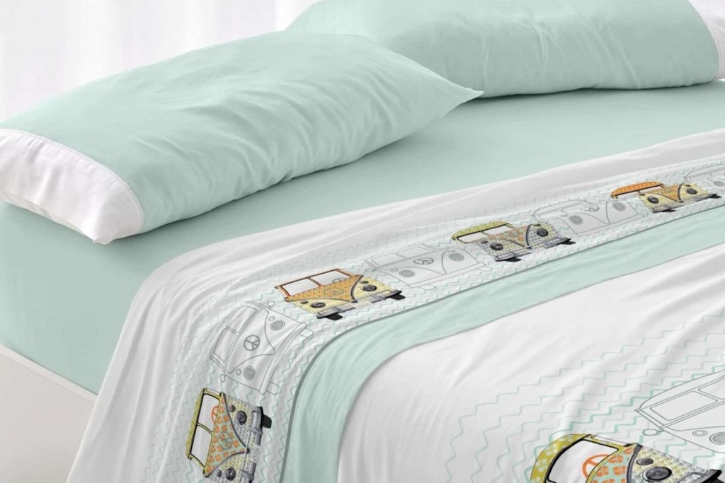 JUEGO DE SABANAS TELA 107 MENTA BURRITO BLANCO