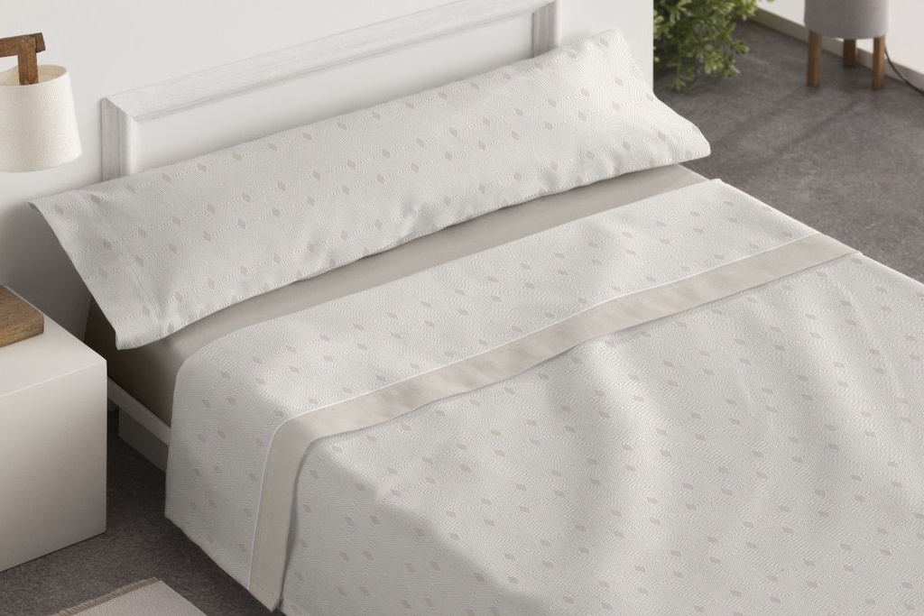 JUEGO DE SABANAS TELA DORVEL 871 BEIGE BURRITO BLANCO