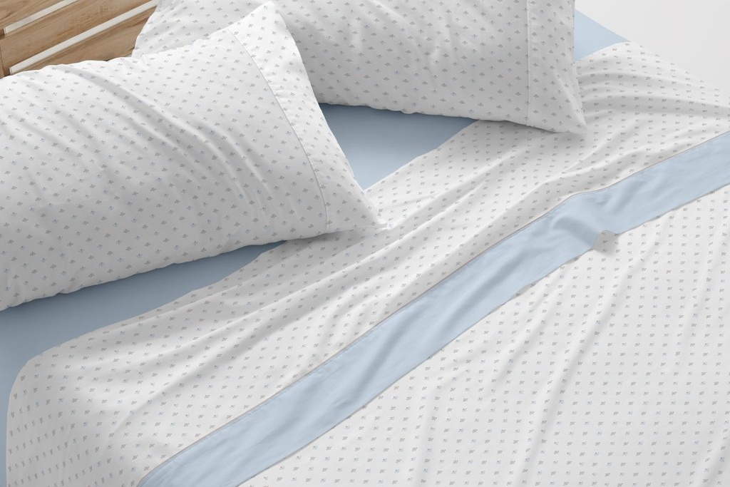 JUEGO DE SABANAS TELA DORVEL 873 AZUL BURRITO BLANCO