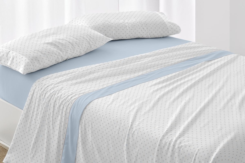 JUEGO DE SABANAS TELA DORVEL 873 AZUL BURRITO BLANCO