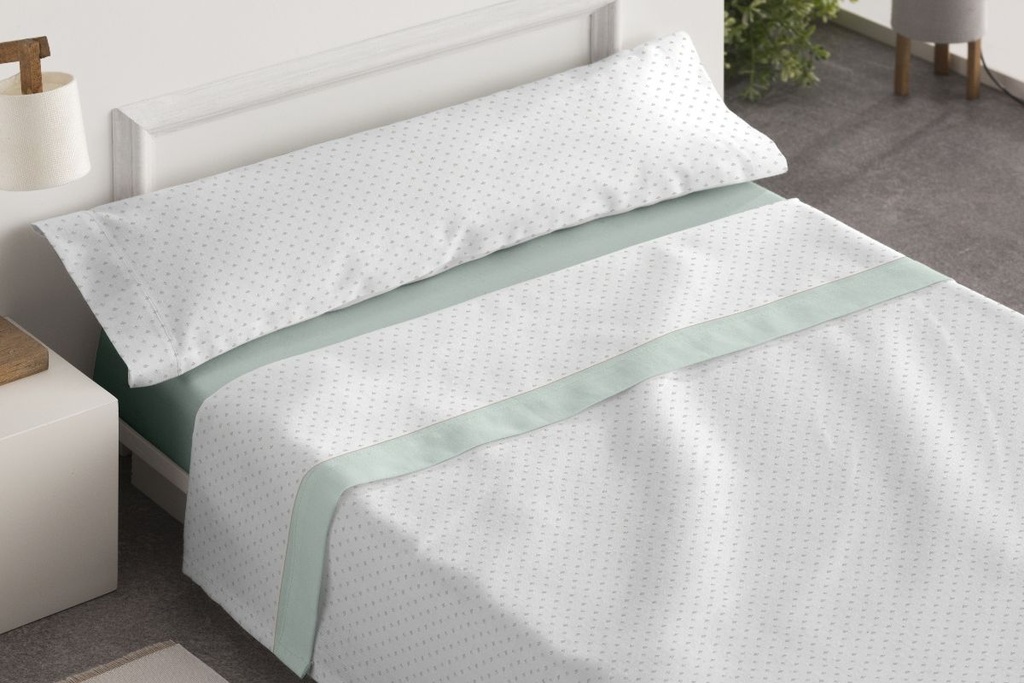 JUEGO DE SABANAS TELA DORVEL 873 VERDE BURRITO BLANCO
