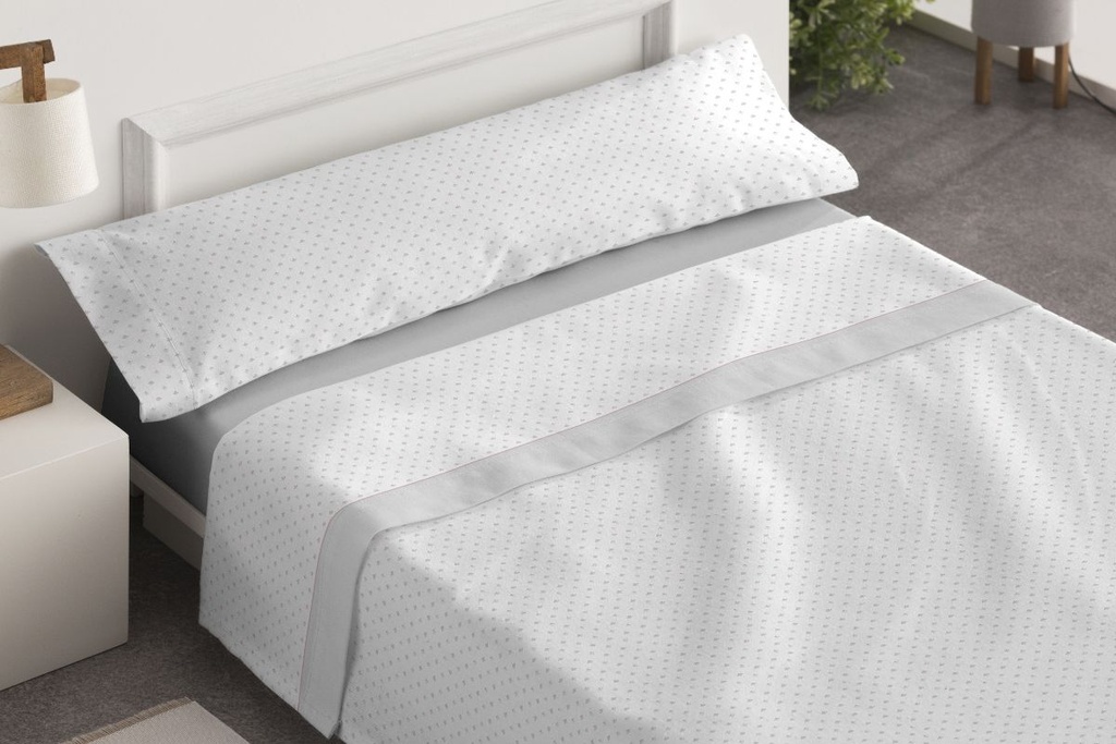 JUEGO DE SABANAS TELA DORVEL 873 GRIS BURRITO BLANCO