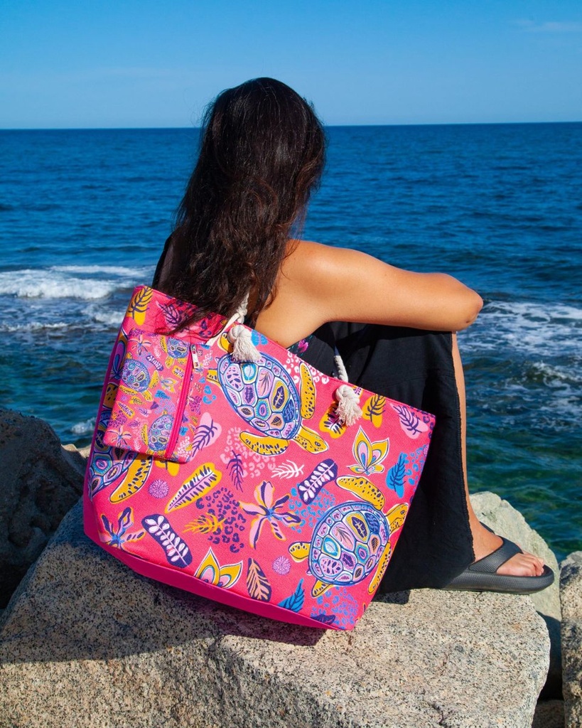 BOLSO ESTAMPADO DE PLAYA 40X60CM 06543 TORTUGA ROSA SUN&amp;SURF