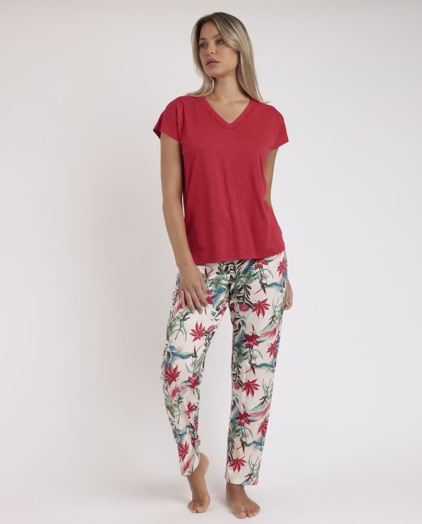 PIJAMA PANTALON LARGO TROPICAL SPIRIT 63068 ROJO ADMAS