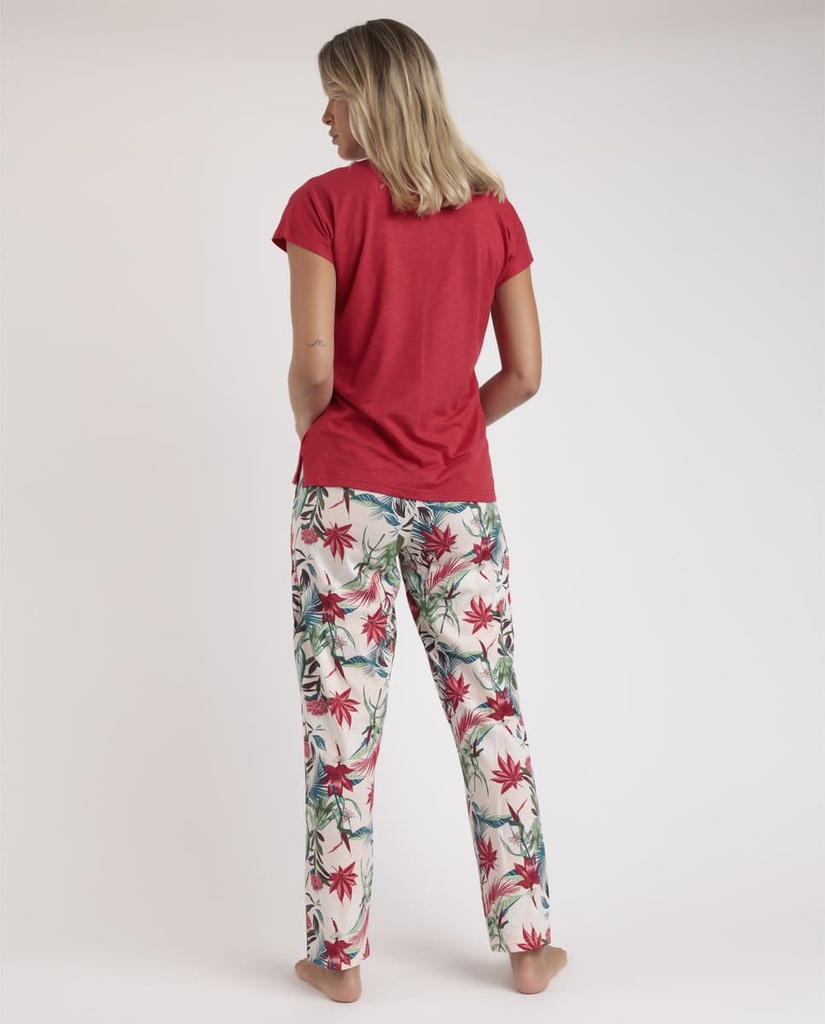 PIJAMA PANTALON LARGO TROPICAL SPIRIT 63068 ROJO ADMAS