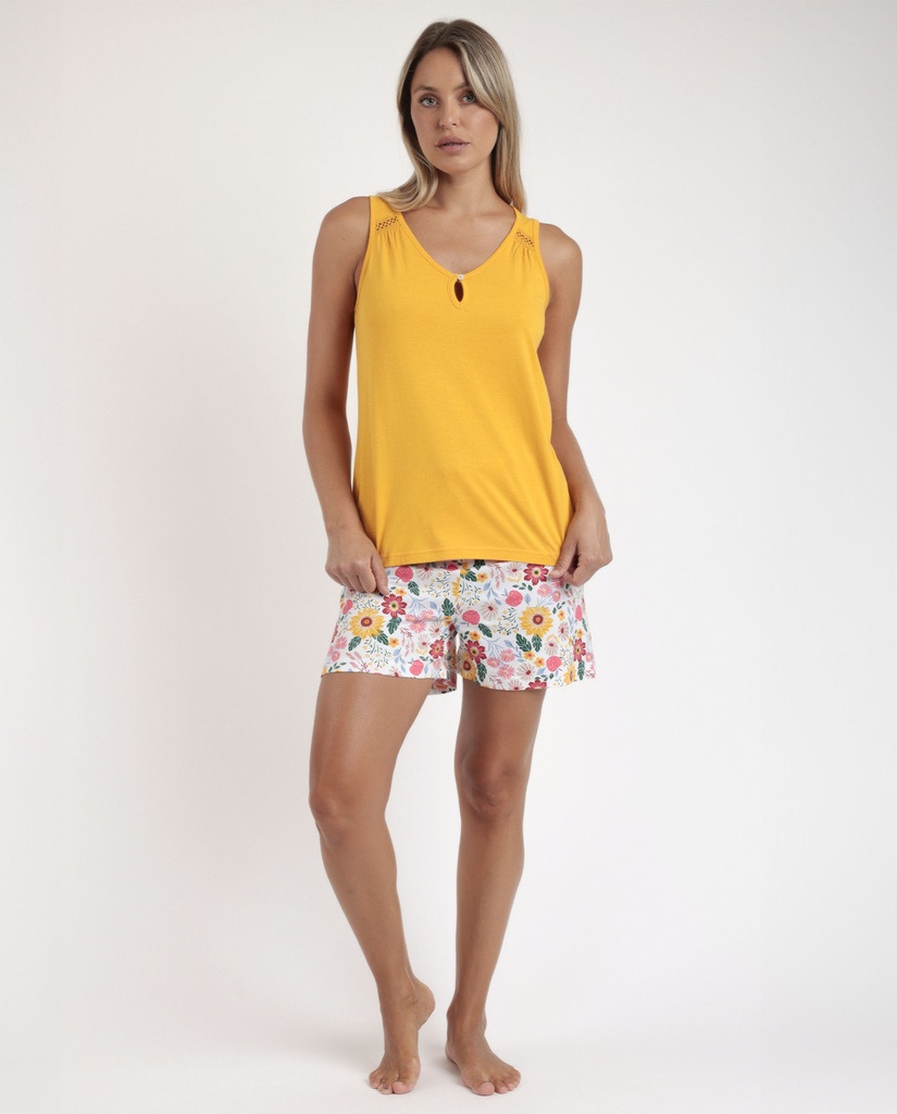 PIJAMA SIN MANGAS GOLD FLOWERS 63072 MOSTAZA ADMAS