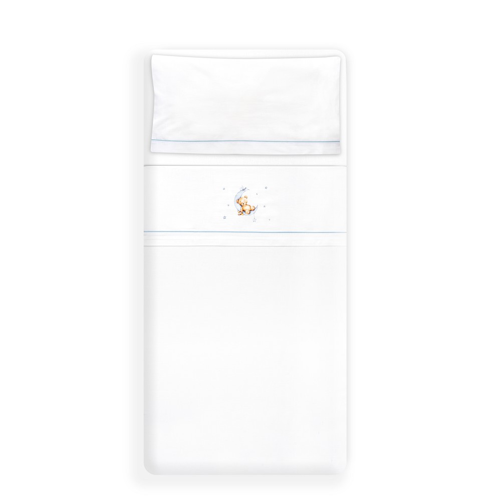 TRIPTICO CUNA ESTAMPADO OSO LUNA ESTRELLAS + CHUPETERO BLANCO-AZUL INTERBABY