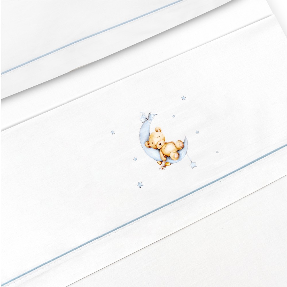 TRIPTICO CUNA ESTAMPADO OSO LUNA ESTRELLAS + CHUPETERO BLANCO-AZUL INTERBABY