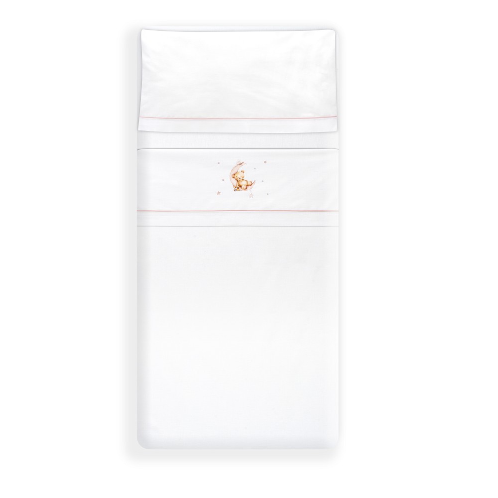 TRIPTICO CUNA ESTAMPADO OSO LUNA ESTRELLAS + CHUPETERO BLANCO-ROSA INTERBABY