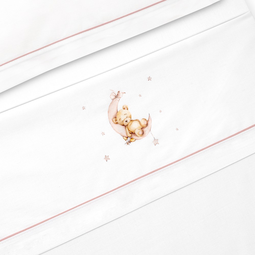 TRIPTICO CUNA ESTAMPADO OSO LUNA ESTRELLAS + CHUPETERO BLANCO-ROSA INTERBABY