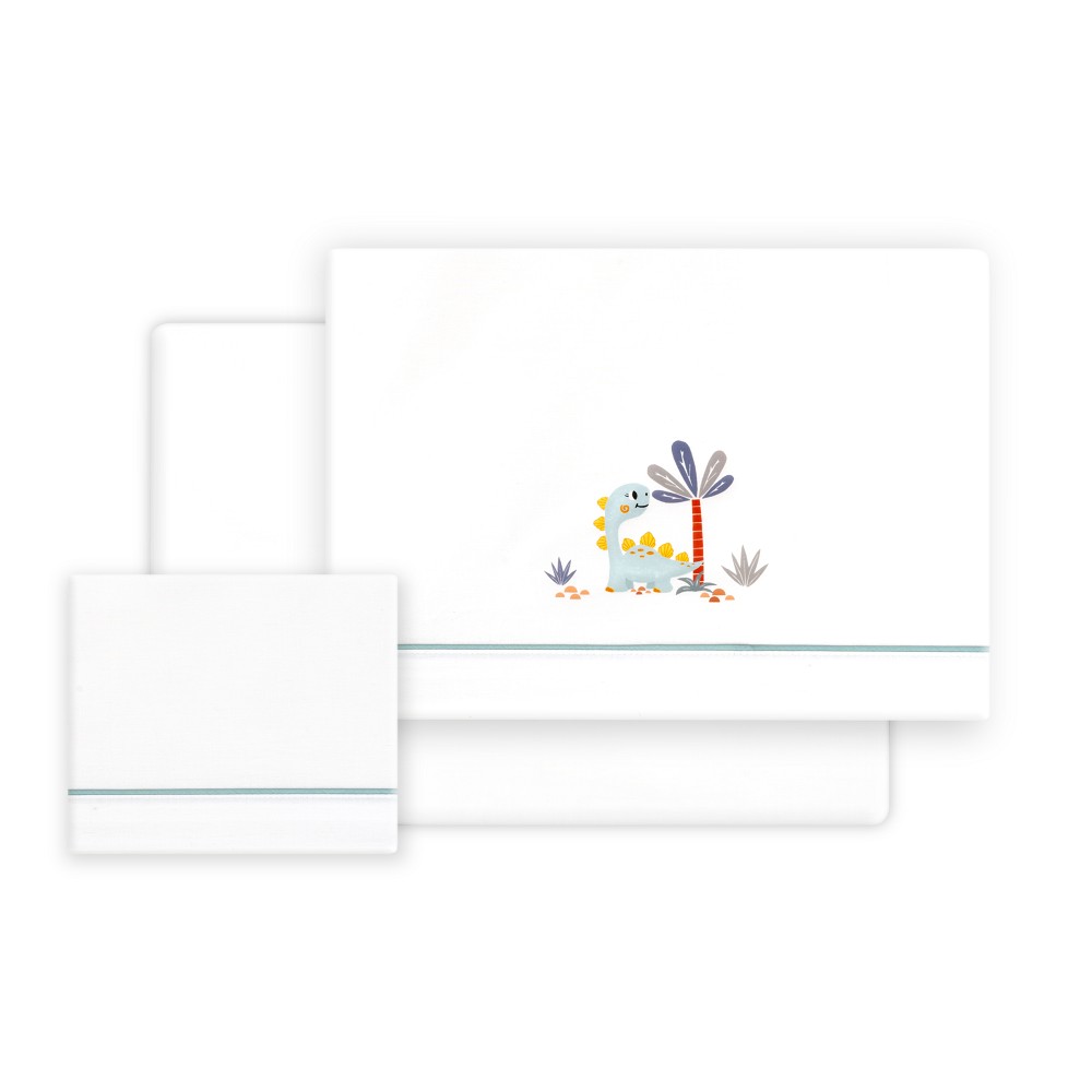 TRIPTICO CUNA ESTAMPADO DINOSAURIO PALMERA + CHUPETERO BLANCO-VERDE INTERBABY