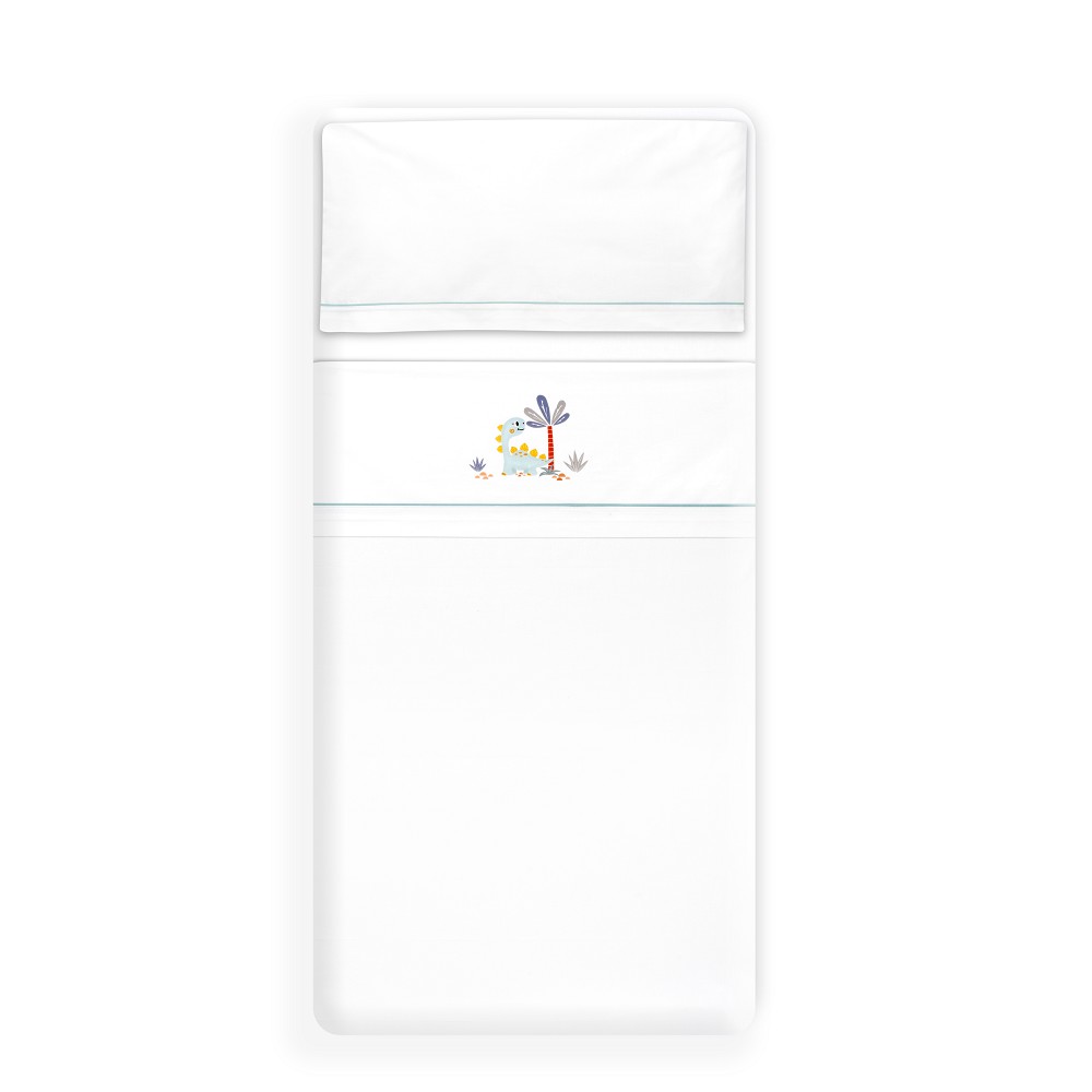 TRIPTICO CUNA ESTAMPADO DINOSAURIO PALMERA + CHUPETERO BLANCO-VERDE INTERBABY