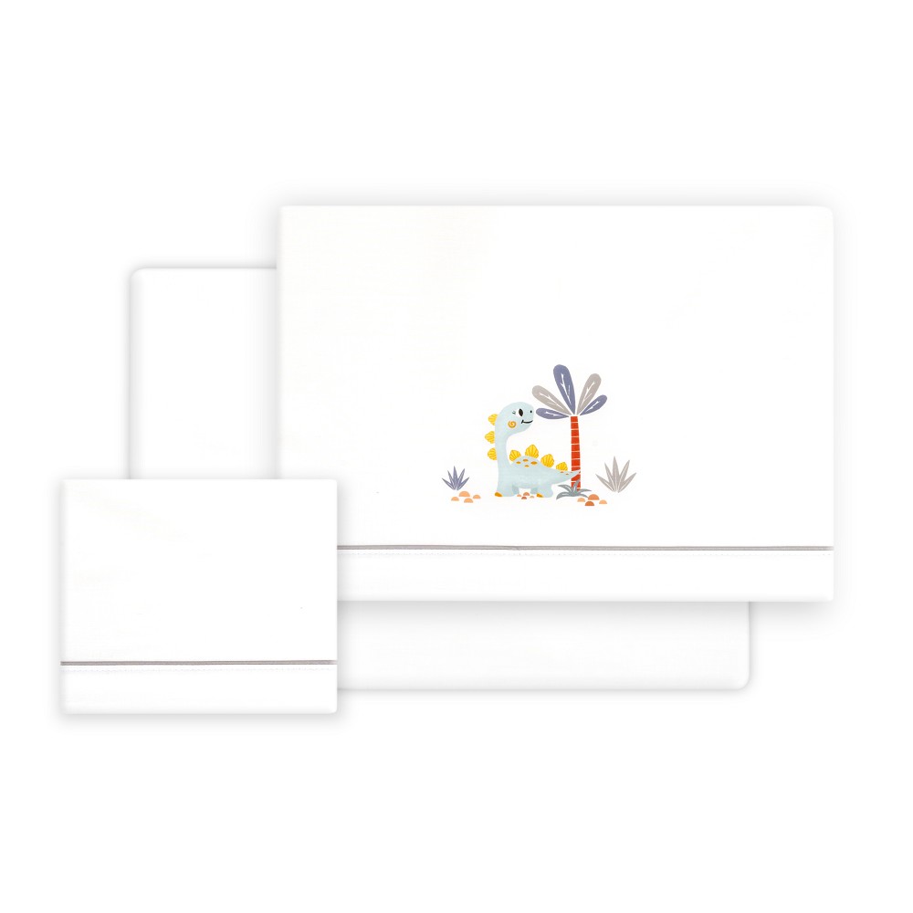 TRIPTICO CUNA ESTAMPADO DINOSAURIO PALMERA + CHUPETERO BLANCO-GRIS INTERBABY