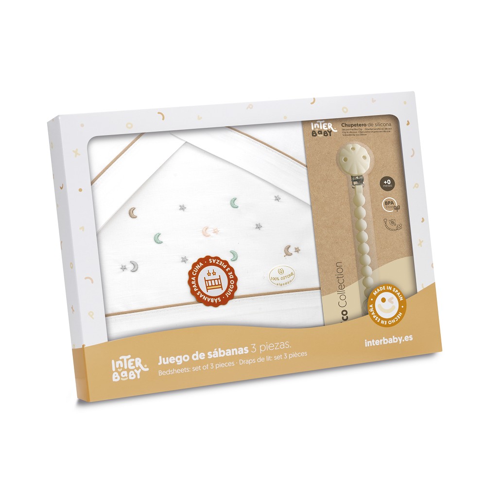 TRIPTICO COCHE ESTRELLA LUNA MULTICOLOR BLANCO-BEIGE INTERBABY