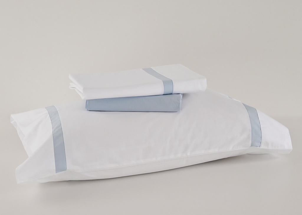 JUEGO SÁBANAS 100% ALGODÓN PERCAL PEINADO 200 HILOS BLANCO-AZUL VIDAL HOME