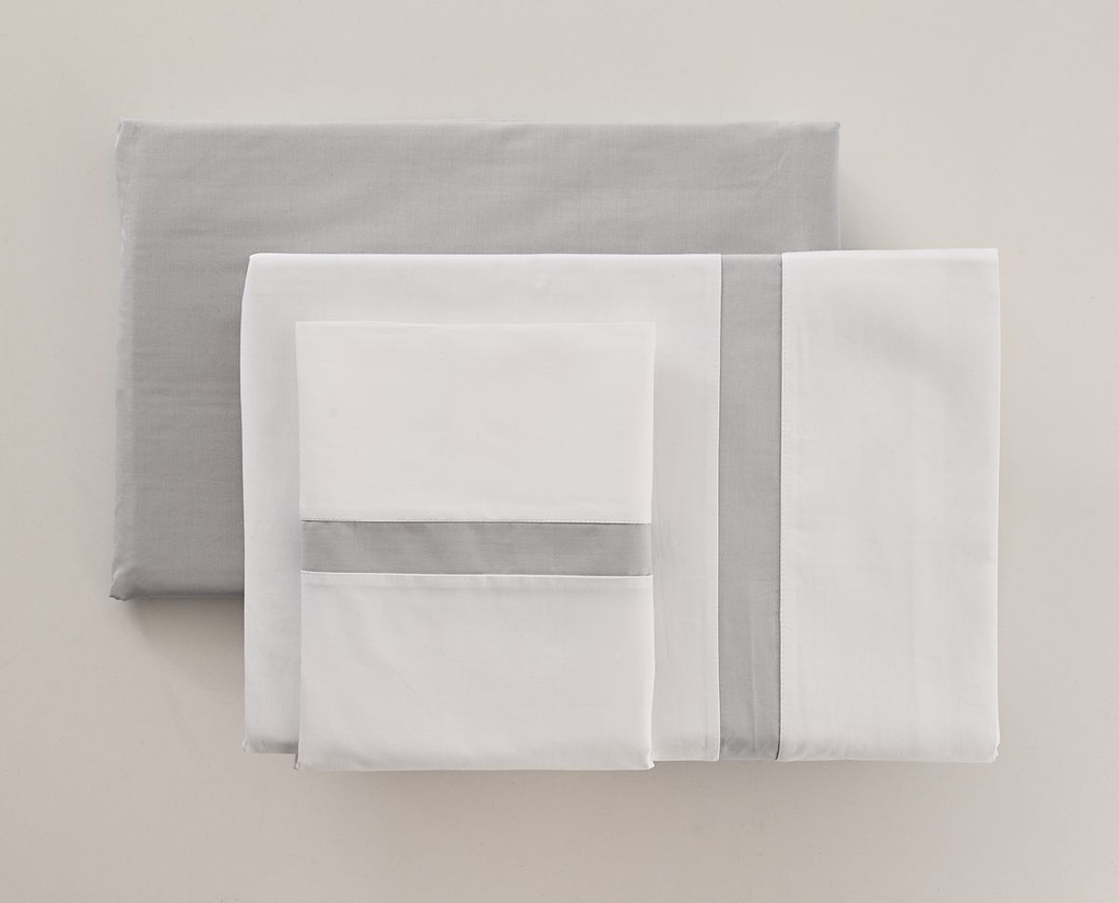 JUEGO SÁBANAS 100% ALGODÓN PERCAL PEINADO 200 HILOS BLANCO-GRIS VIDAL HOME