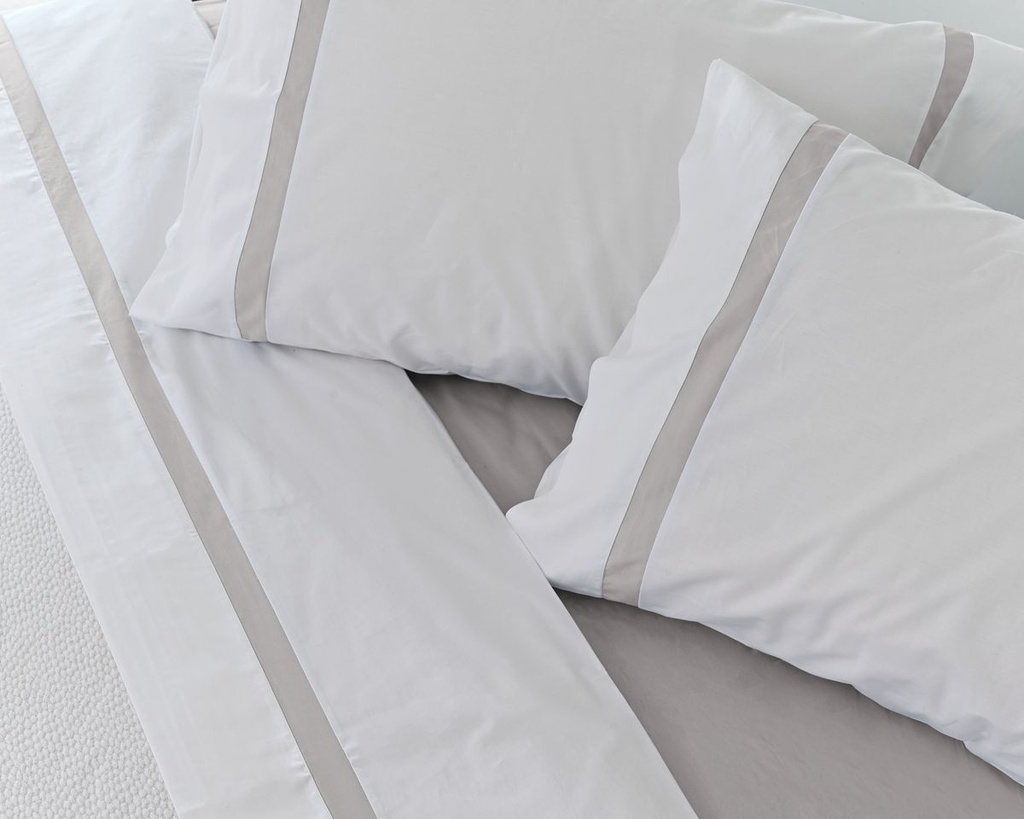 JUEGO SÁBANAS 100% ALGODÓN PERCAL PEINADO 200 HILOS BLANCO-GRIS VIDAL HOME