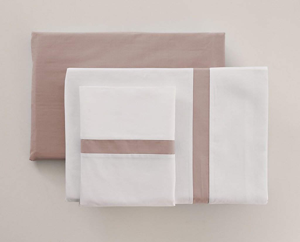 JUEGO SÁBANAS 100% ALGODÓN PERCAL PEINADO 200 HILOS BLANCO-ROSA VIDAL HOME