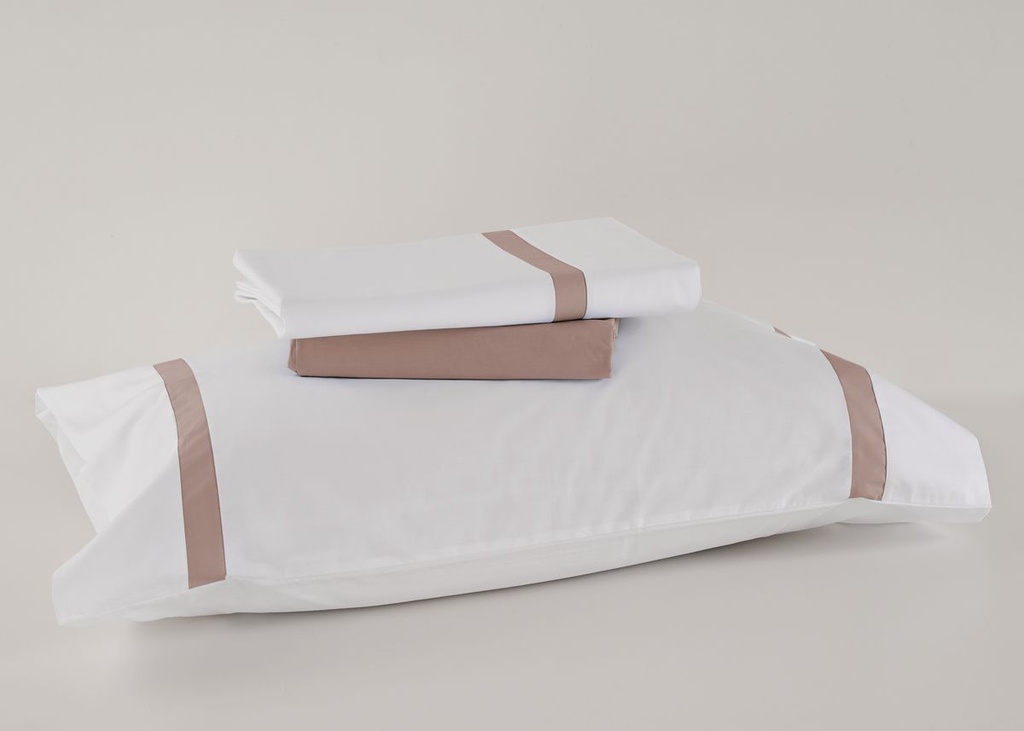 JUEGO SÁBANAS 100% ALGODÓN PERCAL PEINADO 200 HILOS BLANCO-ROSA VIDAL HOME