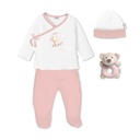 SET REGALO SONAJERO 4 PCS 100% ALG T 0-6M OSO ROSA INTERBABY