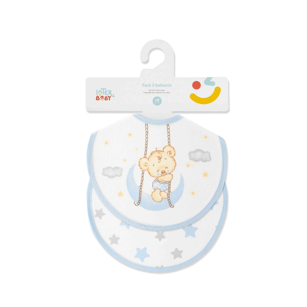 PACK 2 BABEROS OSITO LUNA ESTRELLAS 20X20 AZUL INTERBABY