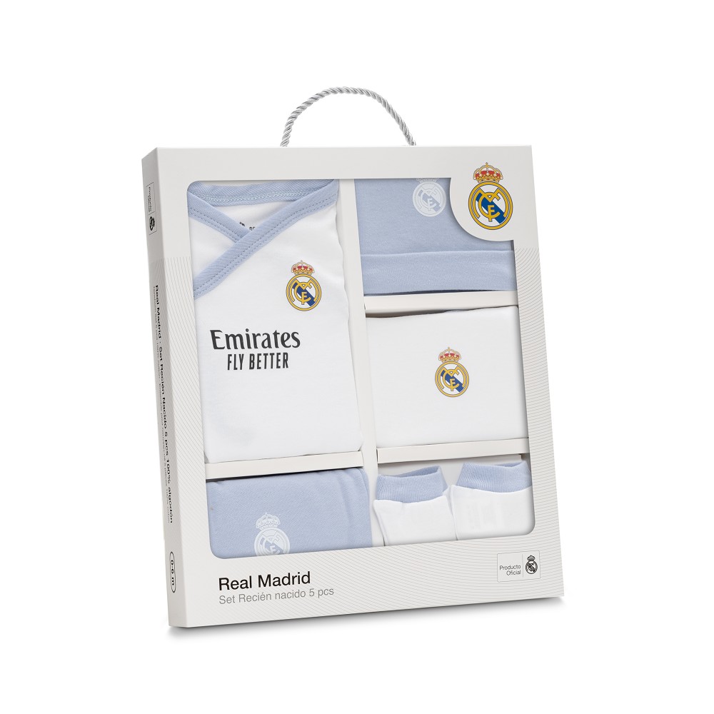 SET REGALO 5 PCS 100% ALG. T 0-6M AZUL REAL MADRID