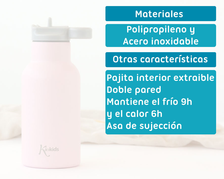 BOTELLA DE ACERO INOXIDABLE 350ML 5070 ROSA KIOKIDS