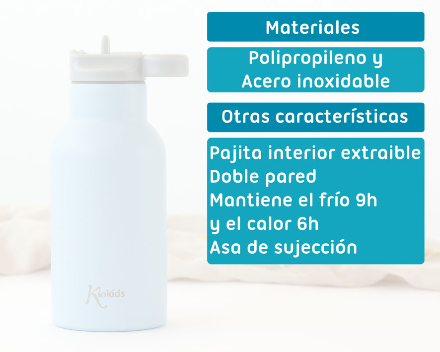 BOTELLA DE ACERO INOXIDABLE 350ML 5072 AZUL KIOKIDS