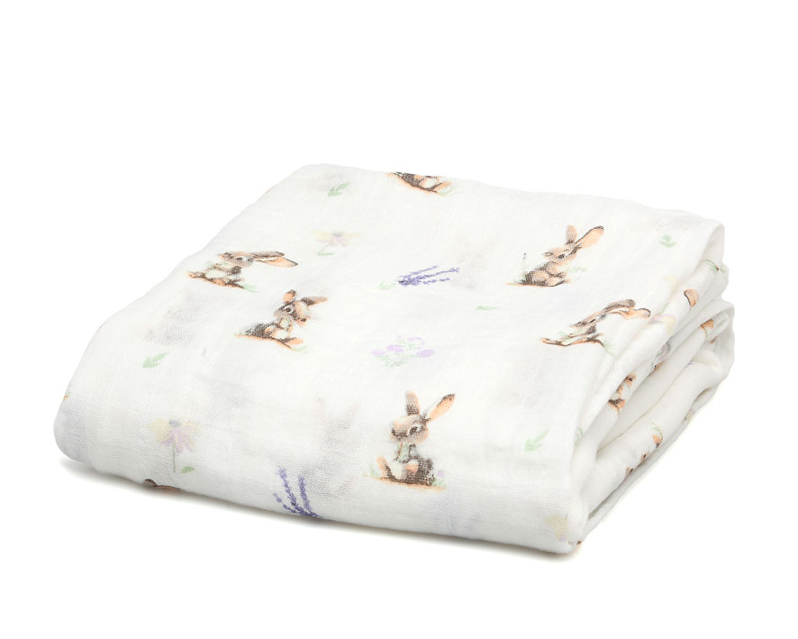 MUSELINA BAMBÚ 120X120CM CONEJITOS 5298 LAVANDA KIOKIDS