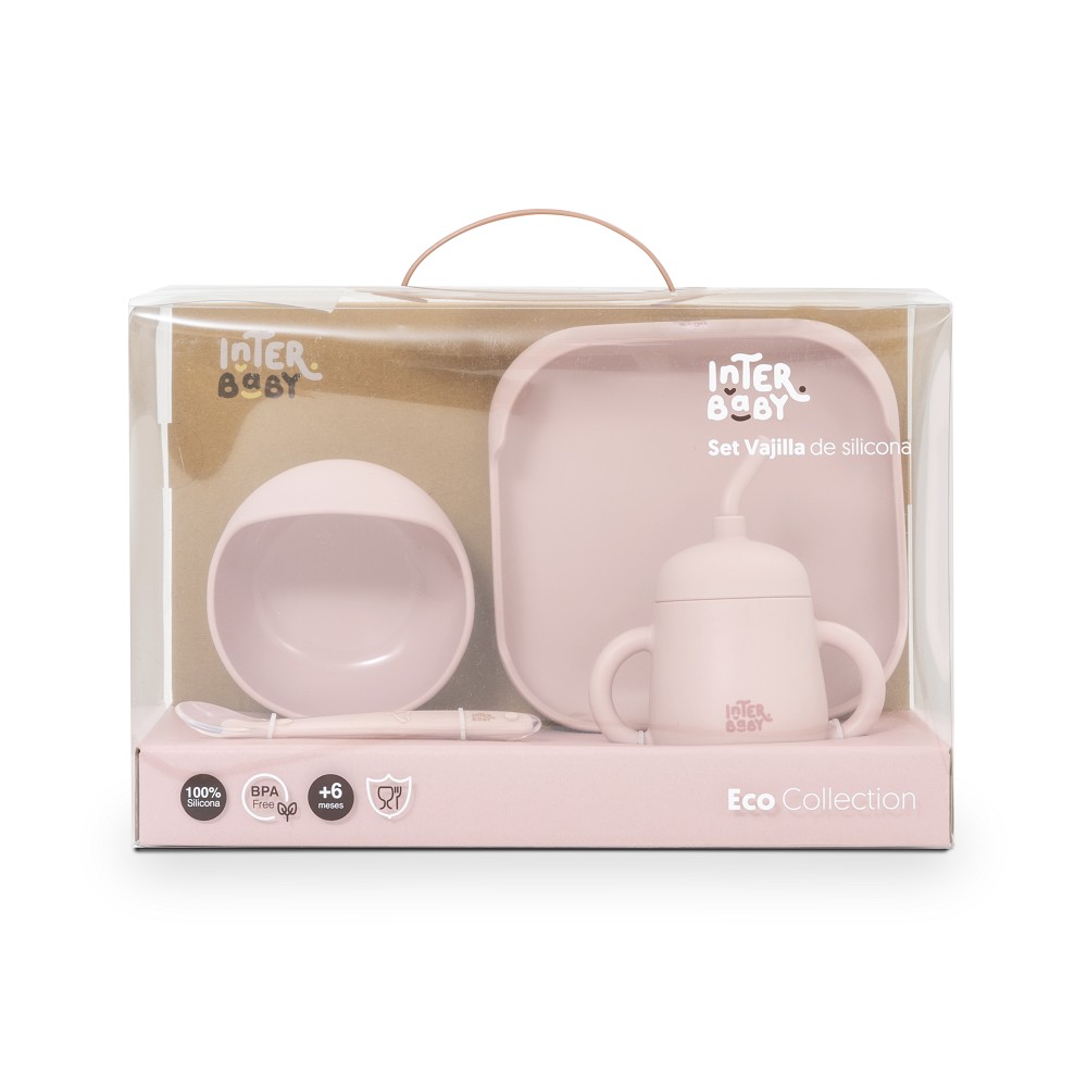 SET VAJILLA 4 PCS DE SILICONA MOCKUP ROSA INTERBABY