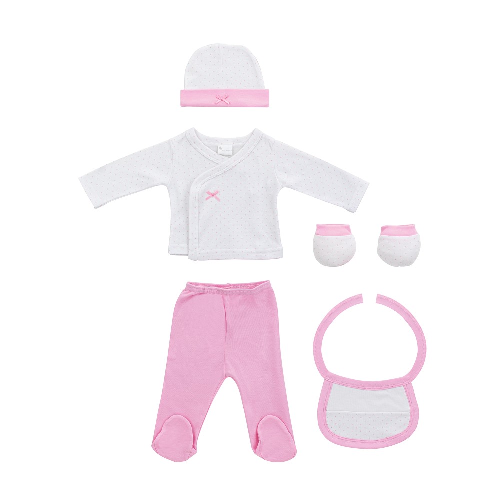 SET REGALO 5 PCS 100% ALG. T 0-6M TOPOS BAMBOO ROSA INTERBABY