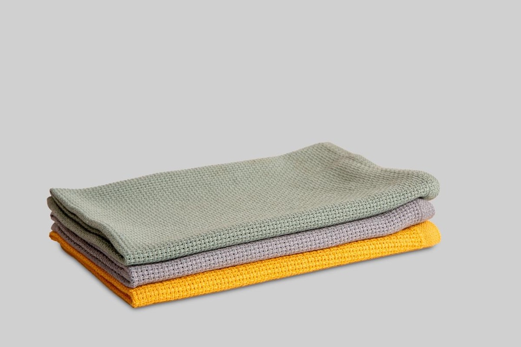 PACK 3 PAÑOS DE COCINA ALGODON BOSTON 50X50 MOSTAZA-GRIS-AGUA DESKARAO