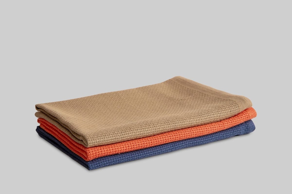 PACK 3 PAÑOS DE COCINA ALGODON BOSTON 50X50 AZUL-CORAL-PIEDRA DESKARAO