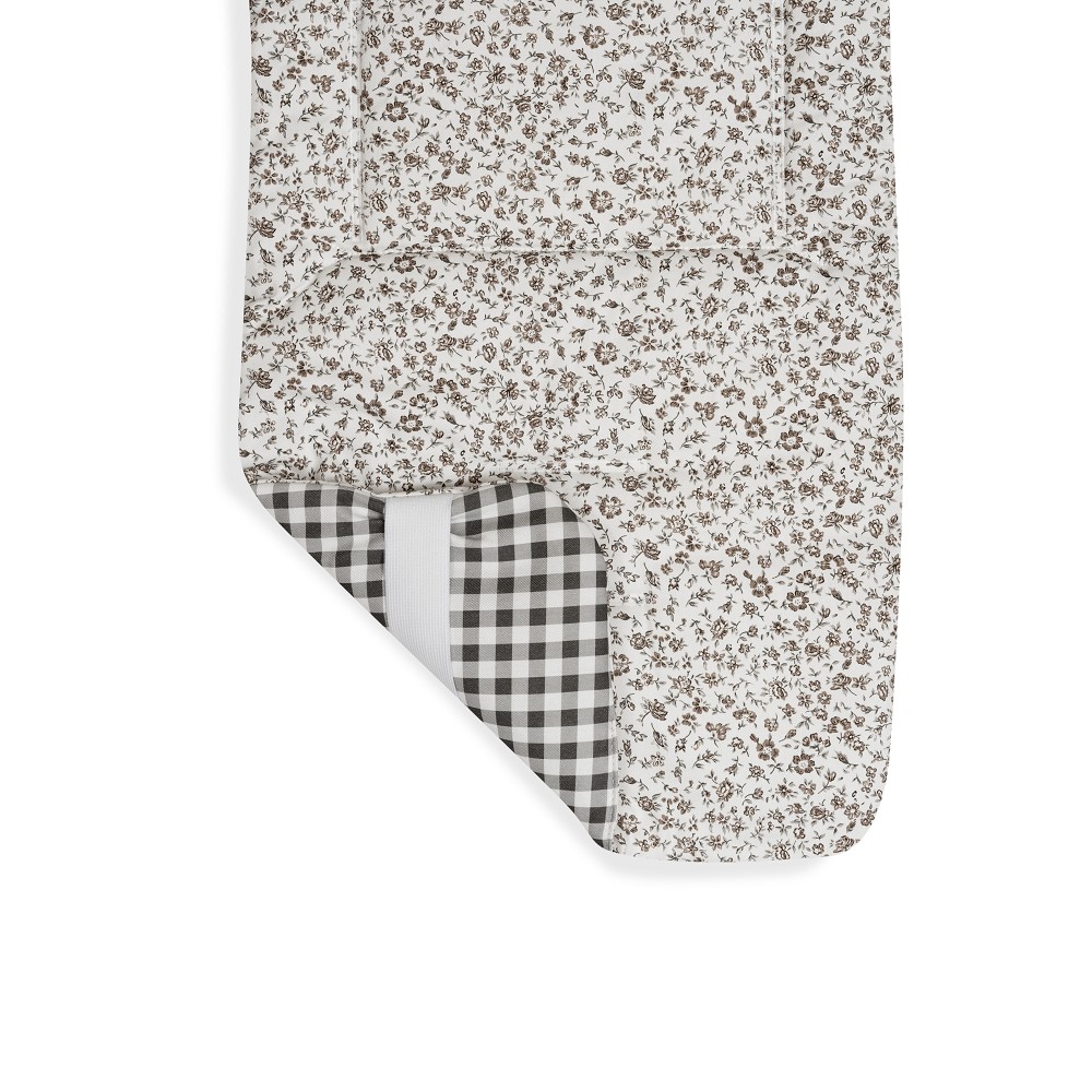 COLCHONETA REVERSIBLE VICHY+FLORES GRIS DON ALGODON