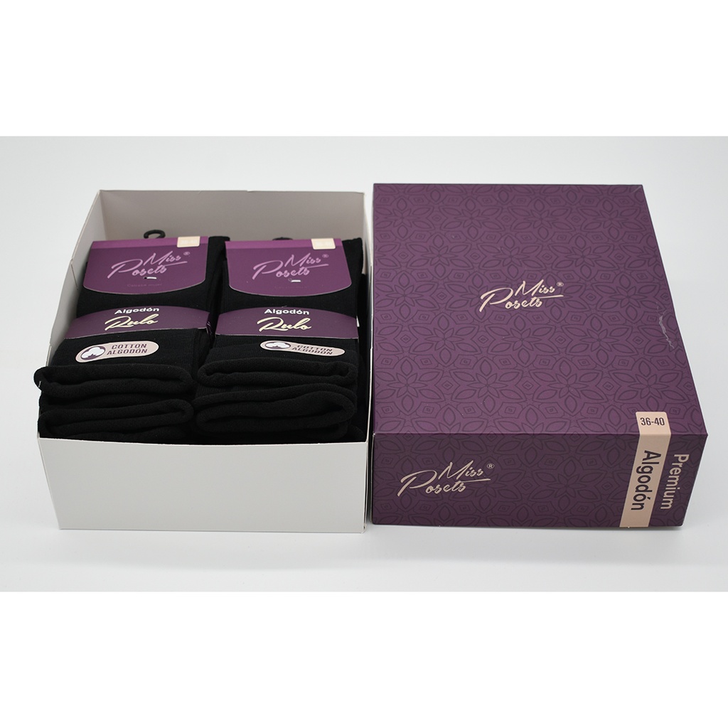 PACK 12 CALCETINES MUJER ALGODON RULO 3498 NEGRO POSETS