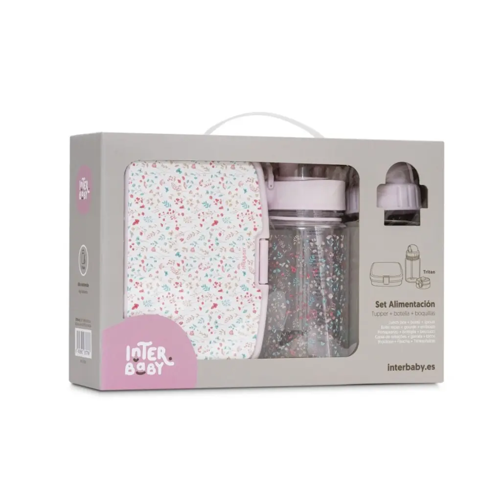set-fiambrera-botella-agua-2-tapones-modelo-petalos-rosa-interbaby-1.webp
