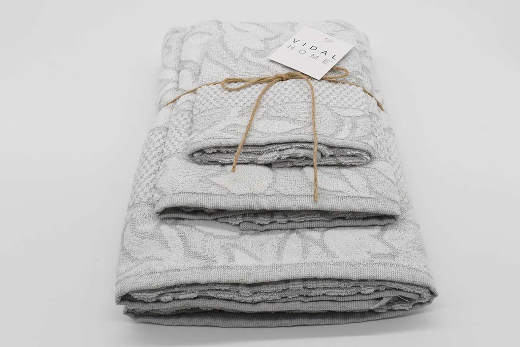 JUEGO DE TOALLAS 3PZ TULIPA GRIS CLARO VIDAL HOME