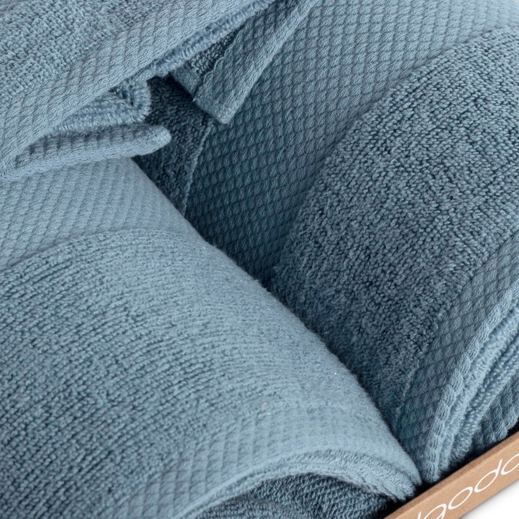 JUEGO DE TOALLAS JACQUARD JADE AZUL DON ALGODON