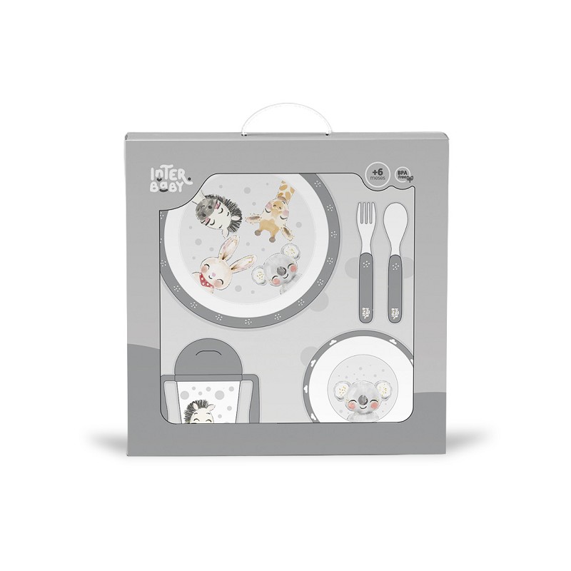 SET VAJILLA ACUARELA GRIS 5 PCS INTERBABY