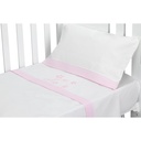 TRIPTICO CUNA TELA 100% ALG. VIGGO+PEINE Y CEPILLO BLANCO-ROSA DON ALGODON
