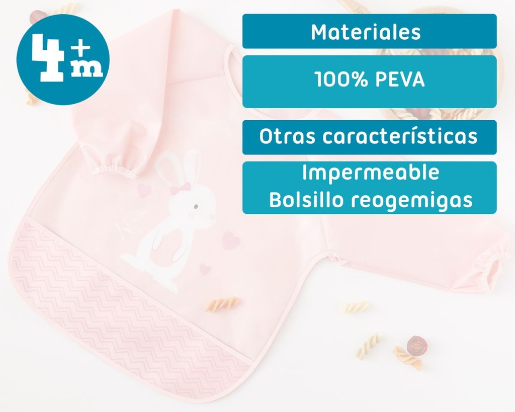 BABERO IMPERMEABLE CONEJITO 3604 ROSA KIOKIDS