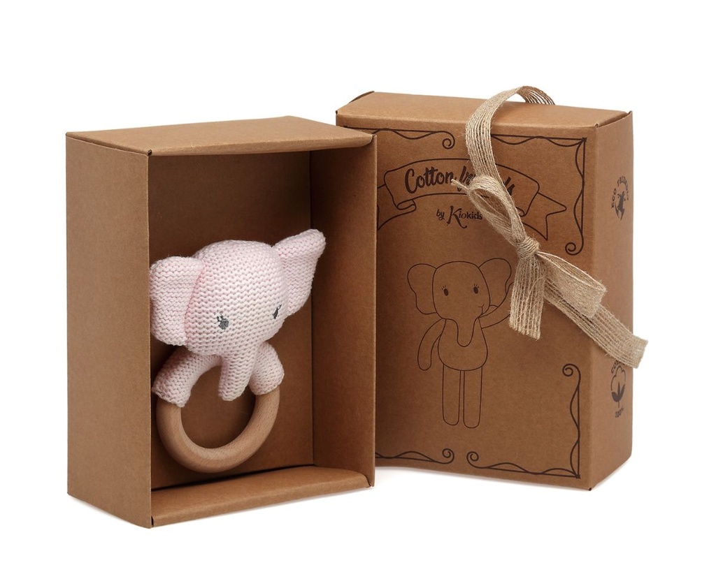 PELUCHE MORDEDOR ALGODÓN ELEFANTE 13CM 3428 ROSA KIOKIDS