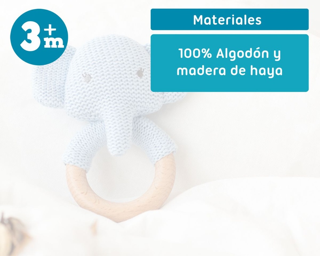 PELUCHE MORDEDOR ALGODÓN ELEFANTE 13CM 3430 AZUL KIOKIDS