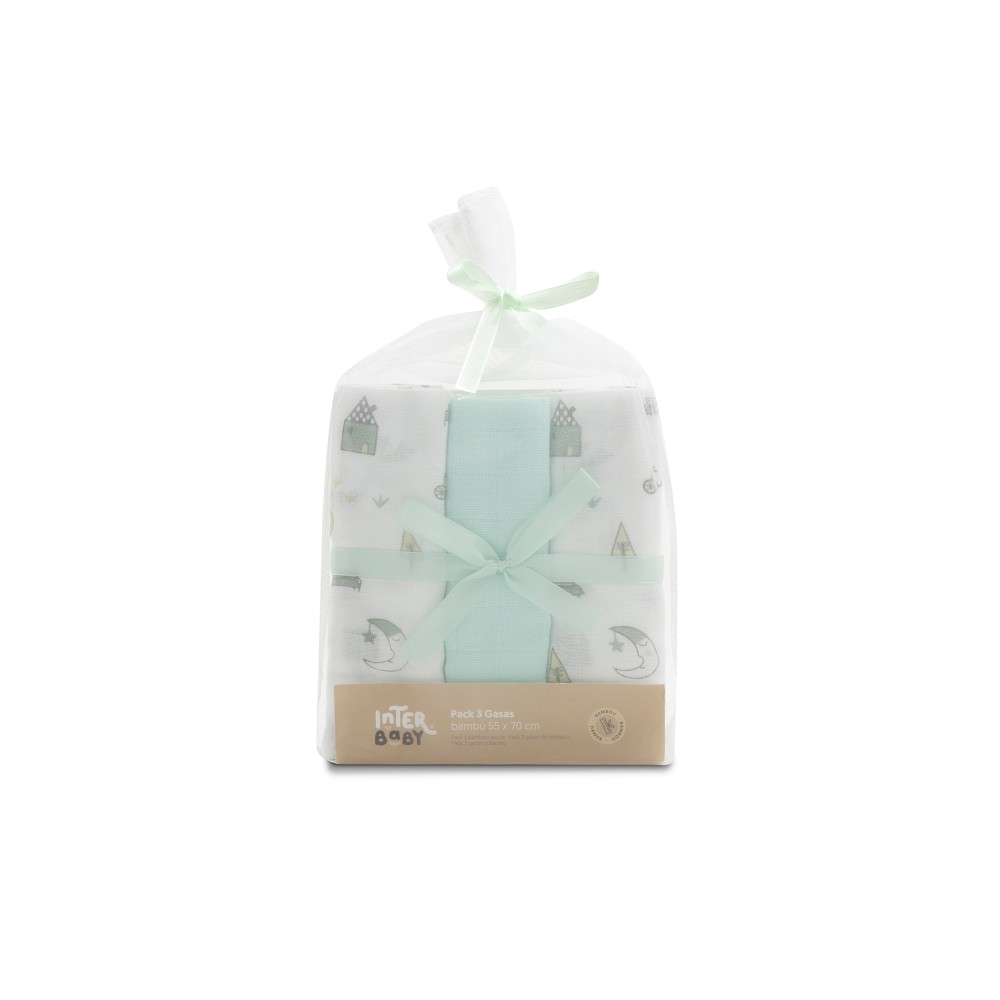 PACK 3 GASAS BAMBÚ 55X70 MOON MENTA INTERBABY