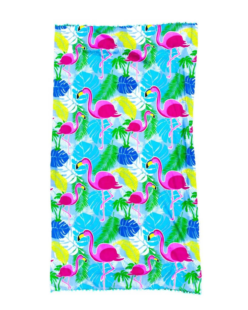 PAREO PLAYA ESTAMPADO CON RIZO 90X170CM FLAMINGO SUN &amp; SURF